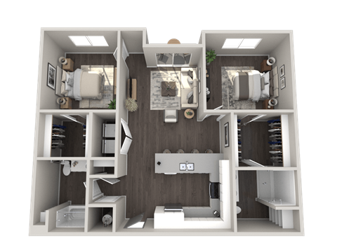 Floor plan for 2 beds, 2 baths, 1065 sqft